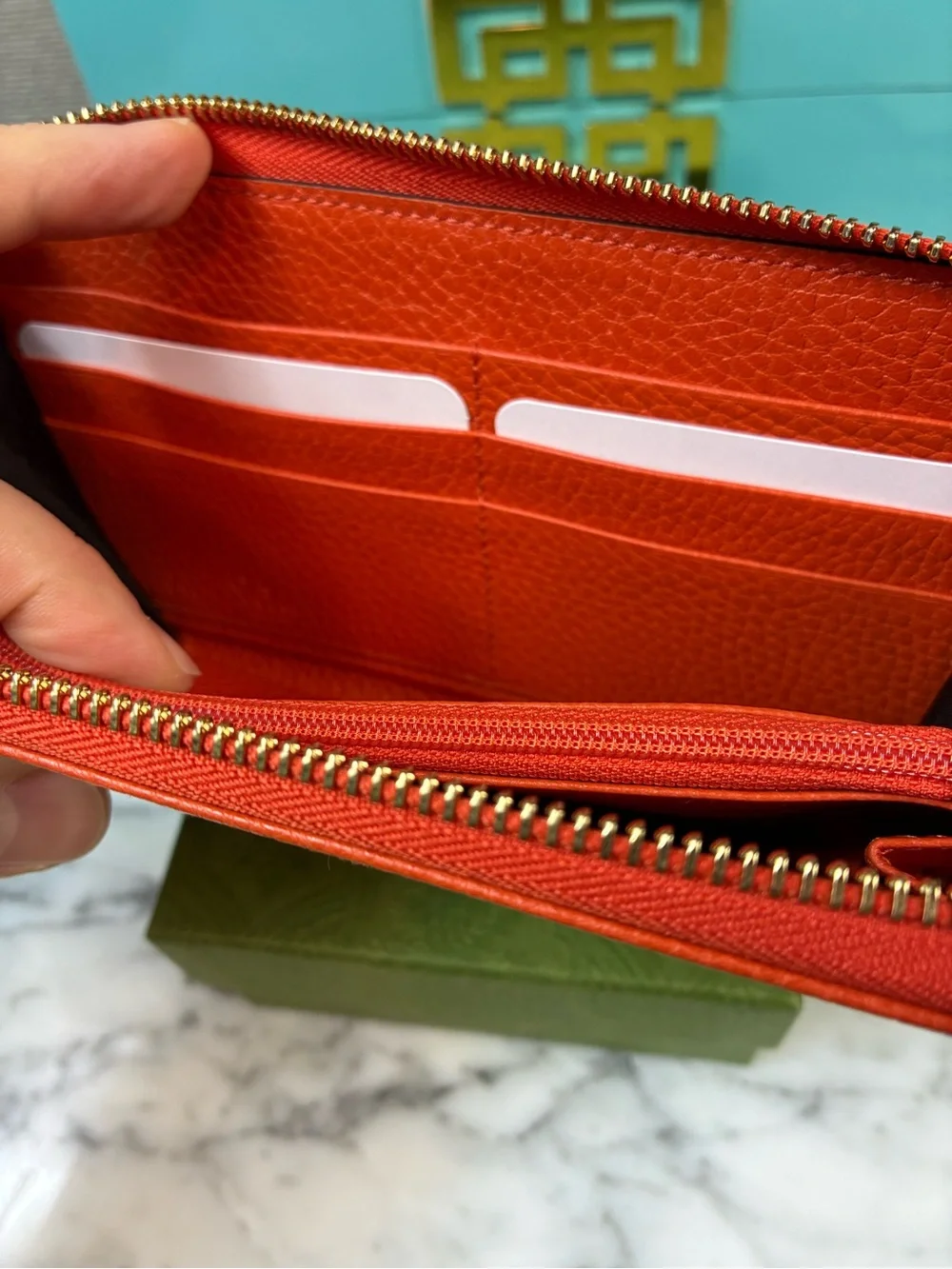 Gucci GG Beige Canvas & Orange Leather Zip-Around Wallet - NWOT Brand New w/ box - Picture 10 of 13